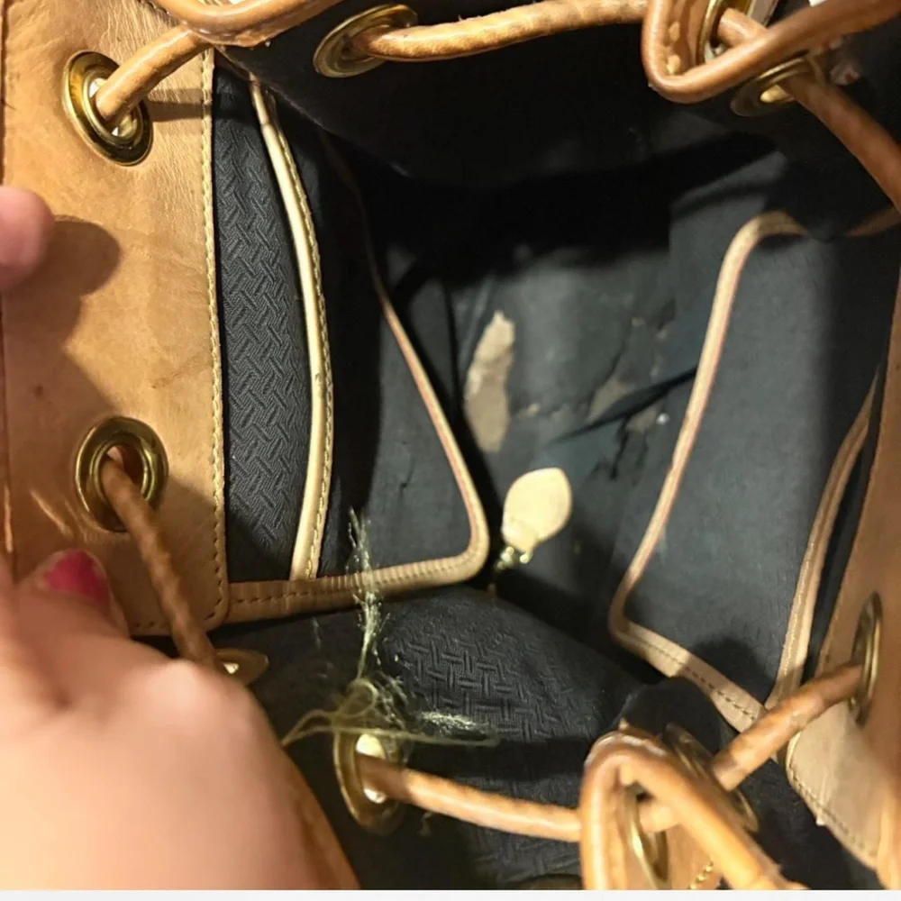 Dooney & Bourke Brown and Tan Leather-Trim Drawstring Shoulder Bag